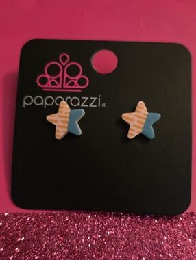 paparazzi Orange Stripe & Blue Star Studs for Kids